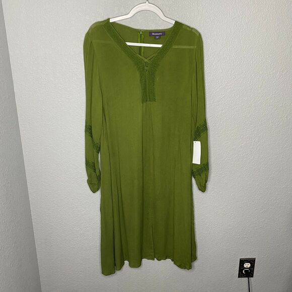 Roaman's Green Long Sleeve Embroidered Shirt Dress Size 14/16 - Picture 1 of 7